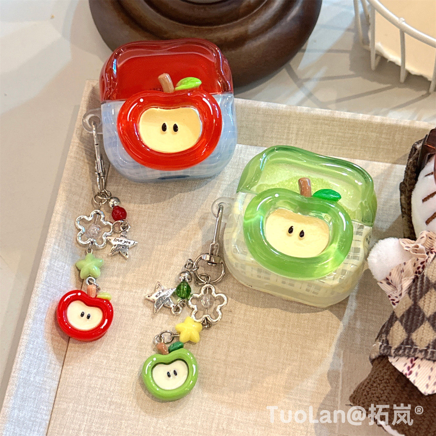 拓岚 适用华为freeclip2耳机保护壳透色高级创意立体水晶红青苹果吊坠挂件FreeBuds6i/5i防摔套freebudsSE3/2