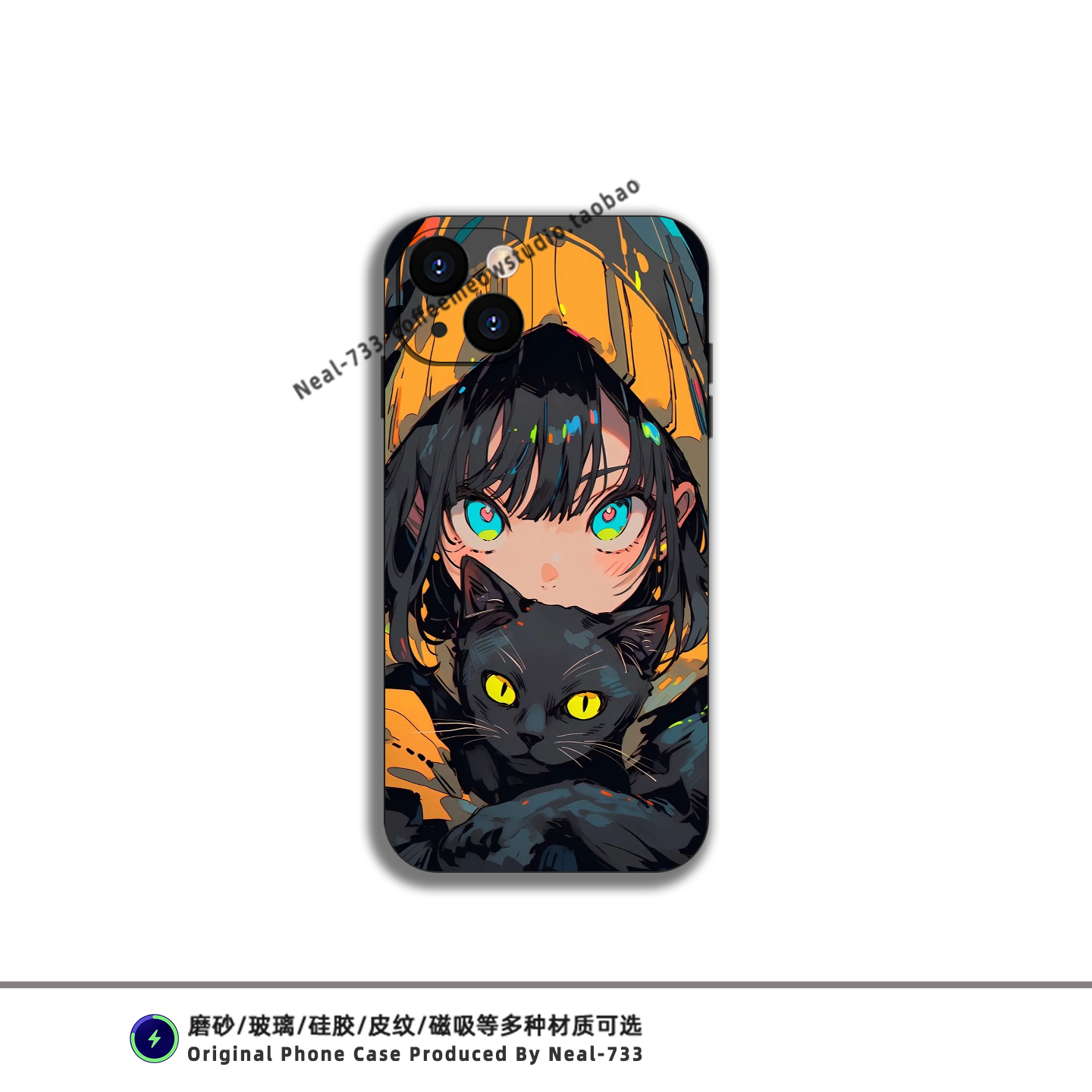 黑猫女孩个性手机壳适用苹果16小米14华为P70全包防摔VIVO液态硅胶OPPO红米K80磁吸iPhone15ProMax二次元周边