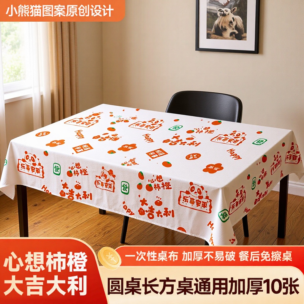 一次性桌布加厚新年用长方形塑料印花台布轻奢高级感特厚家用台布