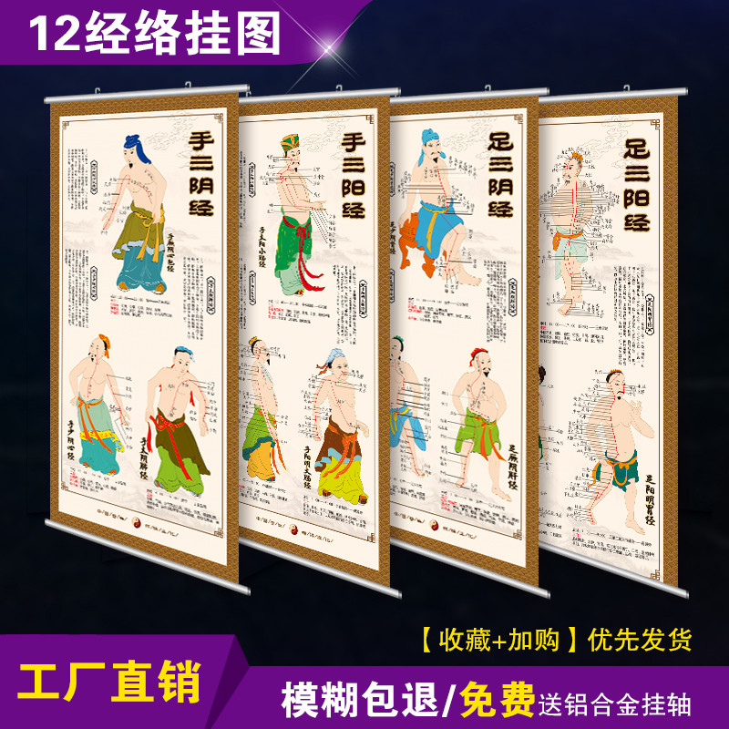 人体十二穴位中医养生挂画经络图