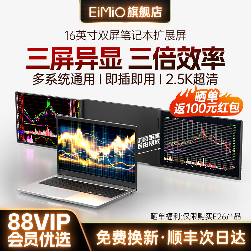 EIMIO办公炒股左右双屏便携显示器笔记本电脑外接便携副屏扩展屏,电脑硬件/显示器/电脑周边,便携显示器/显示屏,淘宝优惠券,粉丝福利购,淘宝优惠卷