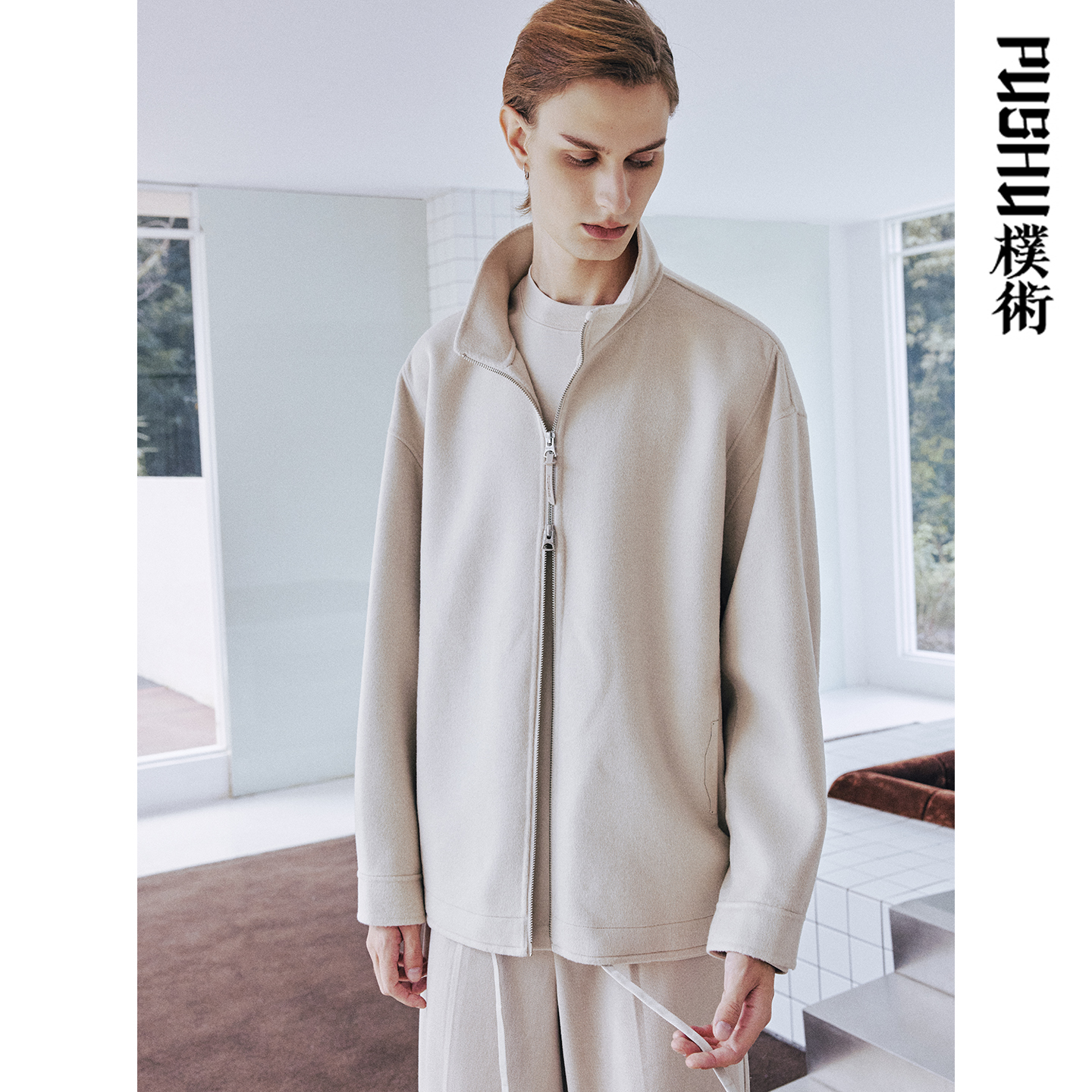 朴术秋冬季米白色羊毛保暖呢大衣