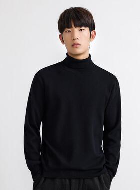 朴术男装秋冬季新款时尚内搭打底针织衫黑色保暖高领修身针织毛衣