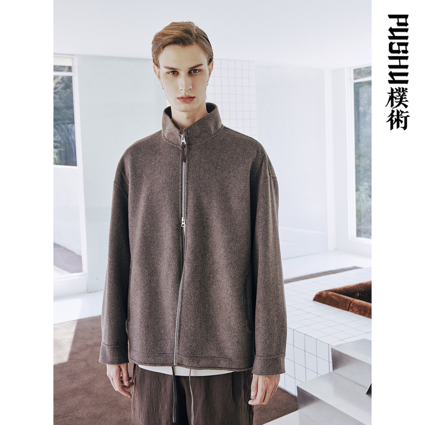 朴术秋冬季绵羊毛立领呢大衣