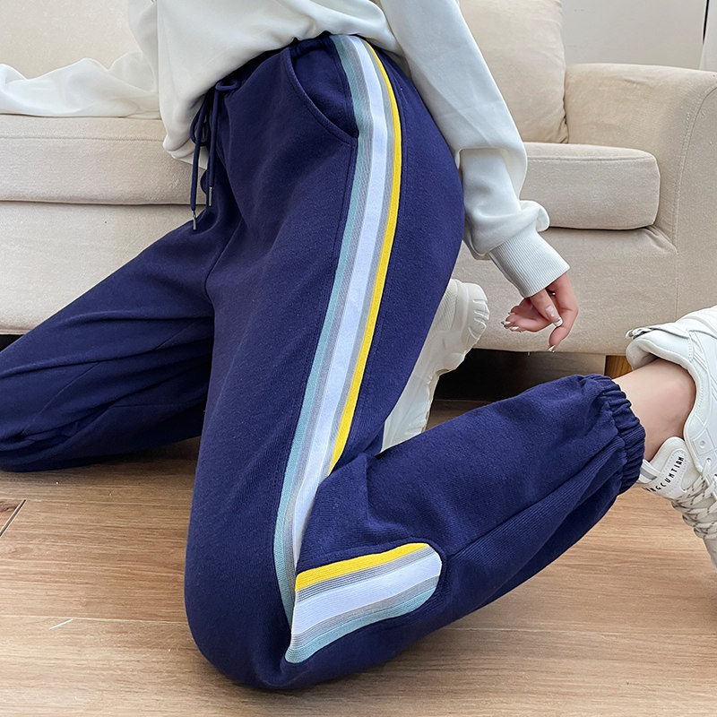 休闲运动裤女2025春秋新款侧边条纹显瘦高腰束脚宽松松紧腰带卫裤,女装/女士精品,休闲裤,淘宝优惠券,粉丝福利购,淘宝优惠卷