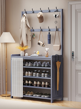 入户鞋柜衣帽架一体简易鞋架多层家用门口置物架鞋子收纳架挂衣架