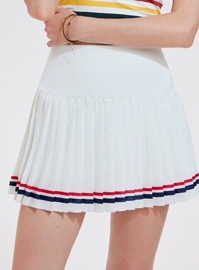 Tennis girl学院风高腰百褶裙女防走光运动短裙A字撞色条纹网球裙