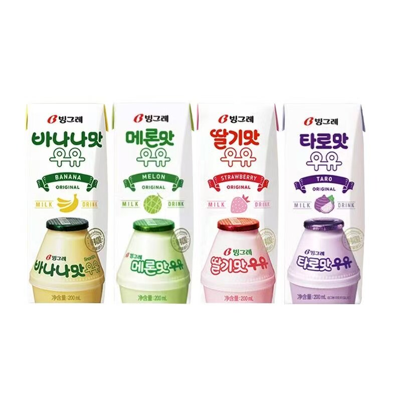 【整箱】韩国进口宾格瑞香蕉牛奶草莓哈密瓜香芋网红饮料200ml