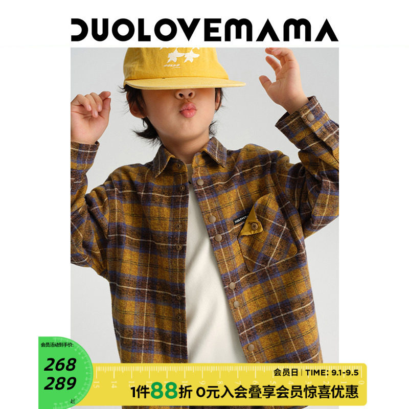DUOLOVEMAMA 薄磨绒儿童格纹长袖衬衫男女童时髦百搭宽松上衣秋冬图片