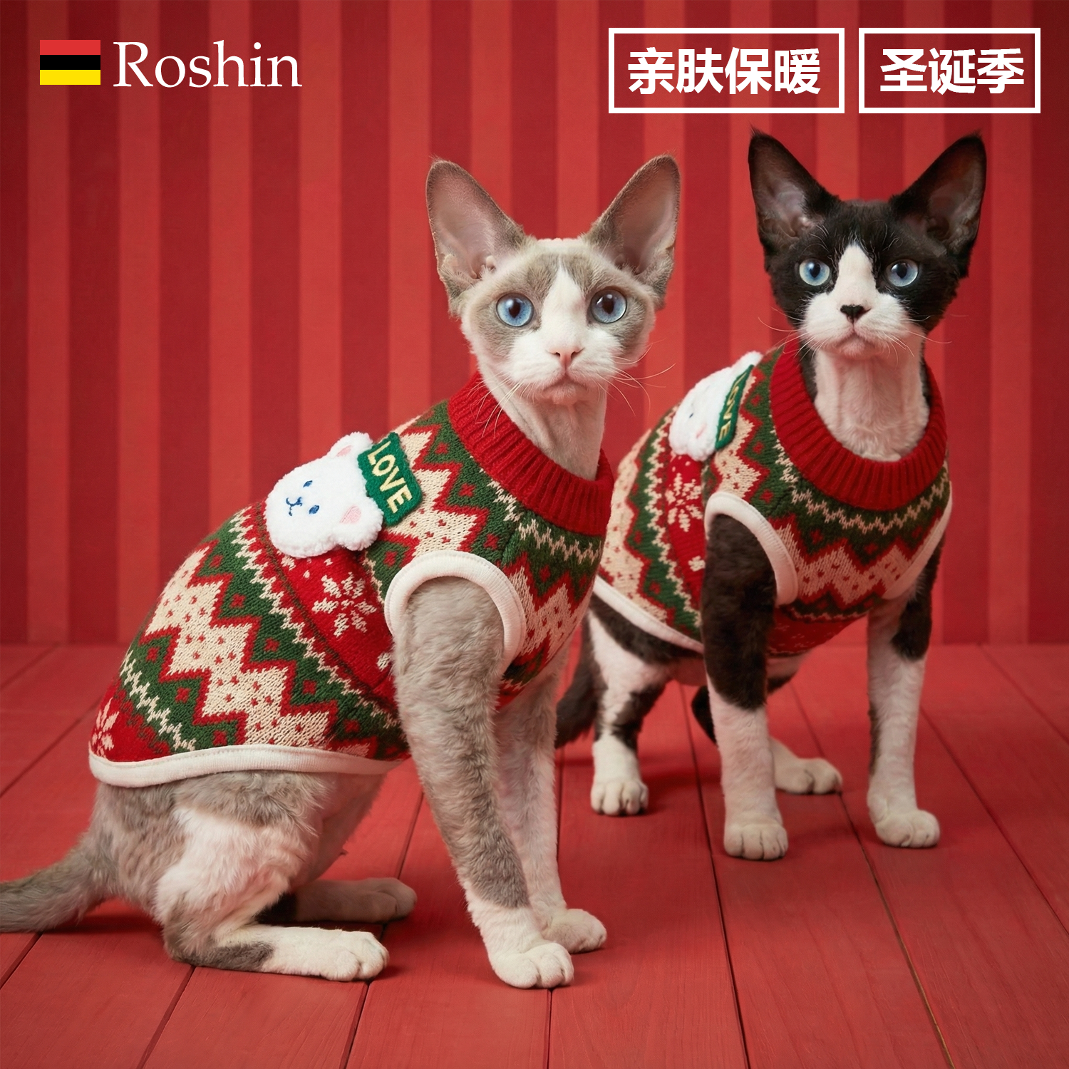 Roshin秋冬加厚保暖猫咪毛衣