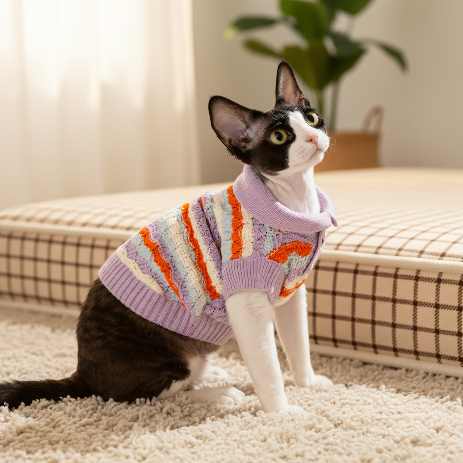 中小型犬秋款缤纷彩条翻领针织柔软舒适保暖泰迪比熊幼犬专用毛衣