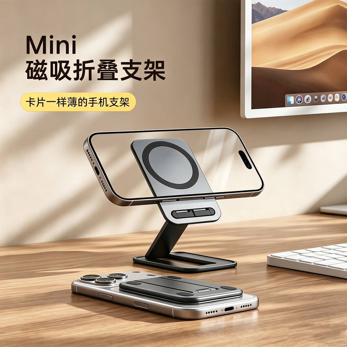 【超薄迷你】磁吸手机桌面支架图片