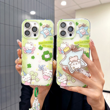 潮牌可爱猫适用苹果16promax手机壳iPhone15保护套14新款防摔13全包带镜头膜16pro卡通支架15pro手提挂绳女款