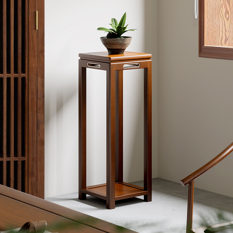 整装中式乌金木带铜把手家用花架