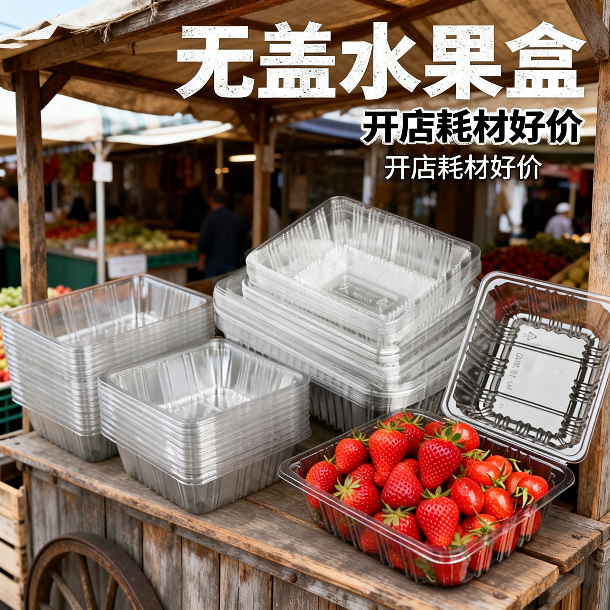 一次性无盖水果盒食品级PET透明加厚西瓜 / 哈密瓜 / 杨梅 / 荔枝