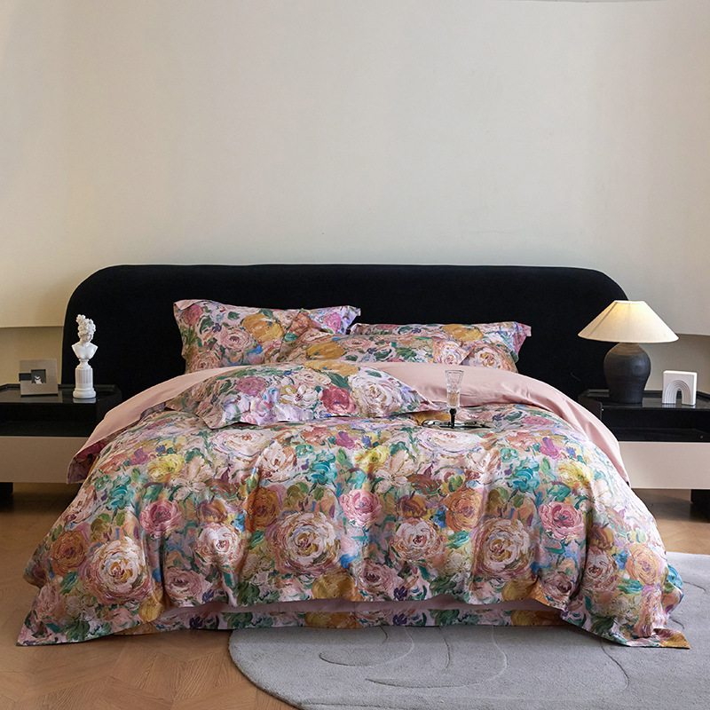 美式120支匹马棉刺绣四件套全棉纯棉数码印花长绒棉床上用品