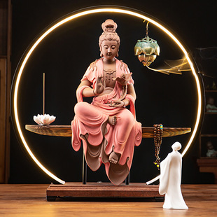 观音佛像供奉家用持莲观音客厅供佛摆件陶瓷大号观世音禅意 中式