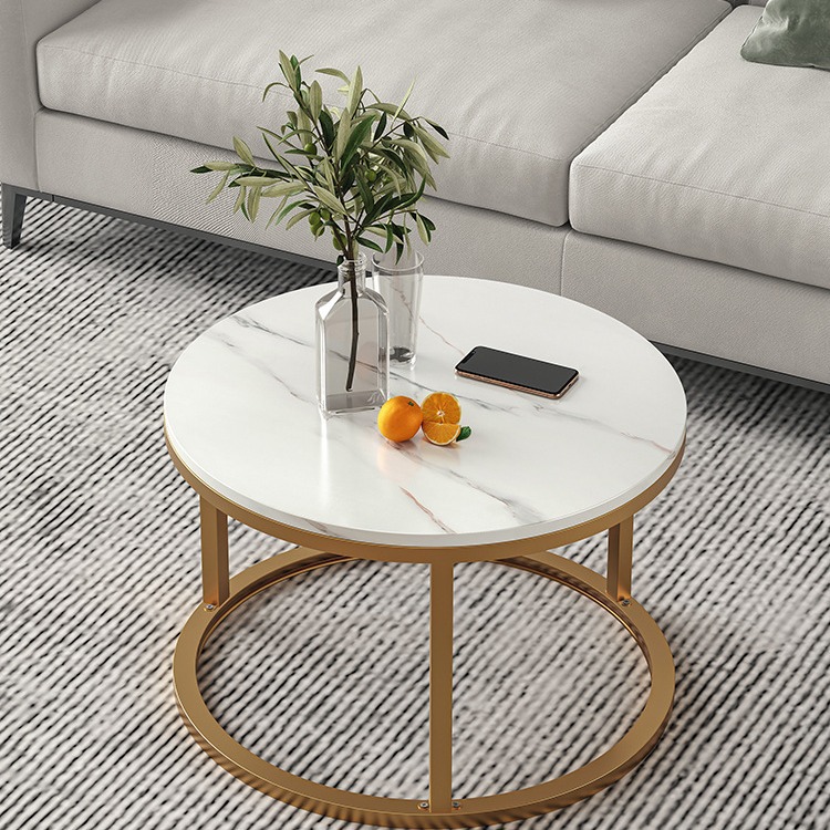 简约圆形边几客厅家用小圆桌小户型简易感茶几组合置物架茶桌