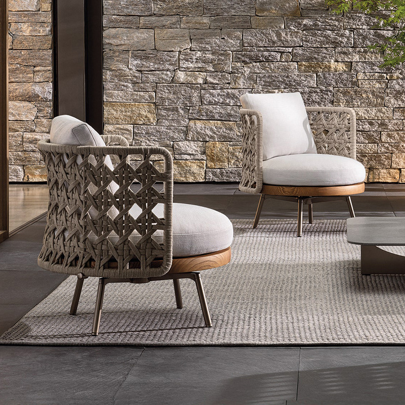 户外藤编沙发庭院设计师休闲家具组合别墅阳台样板房单人柚木藤椅