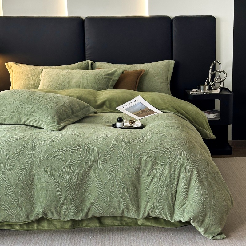 秋冬全消光立体5D雕花牛奶绒四件套a类母婴级加厚珊瑚绒床单被套4