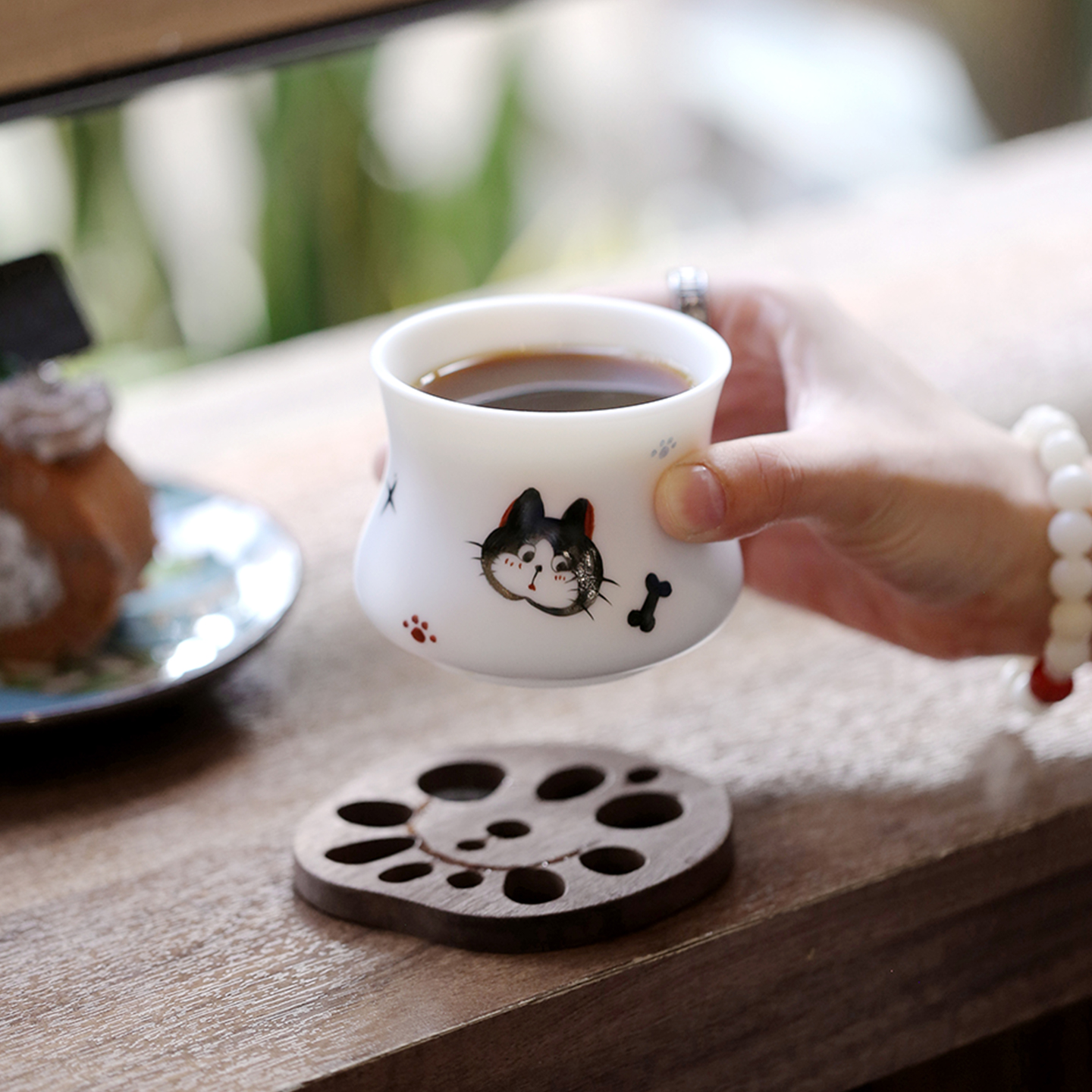 手绘墩墩杯/羊脂玉瓷/素烧哑光