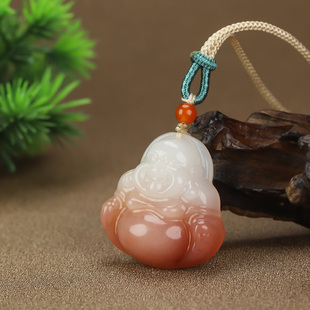 和田玉佛公吊坠藕粉色玉佛挂件天然玉石桃花酿大肚笑佛弥勒佛玉佩
