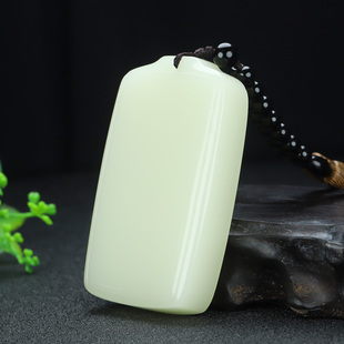 和田玉大号平安牌手把件天然玉石无事牌手玩件青白玉佩牌子把玩件
