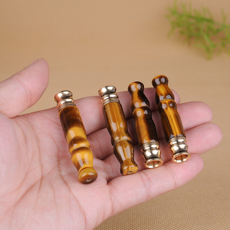 天然虎眼石竹节烟嘴和田玉虎睛石猫眼挂件可清洗过滤烟嘴玉石烟具