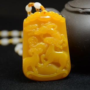黄龙玉生肖羊玉牌和田黄玉生肖羊狗猪蛇吊坠挂件玉平安牌男女款