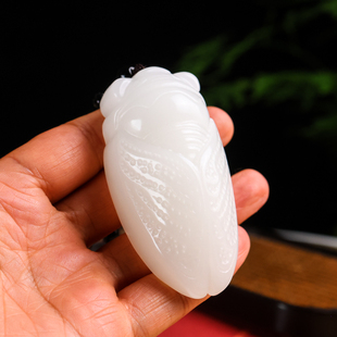 新疆和田玉蝉一鸣惊人挂件手把件白玉知了腰缠万贯玉佩手玩件玉坠
