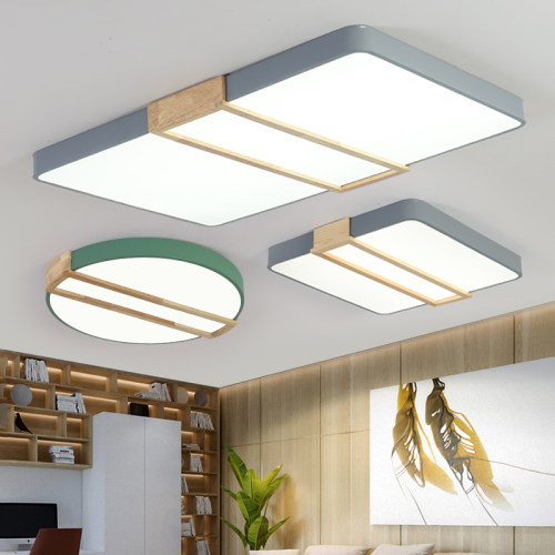长方形客厅灯led卧室吸顶灯简约现代2023北欧原木马卡龙灯具