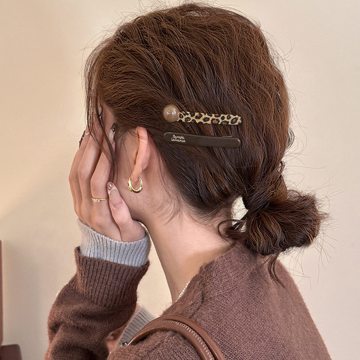 豹纹一字发夹女2025新款秋冬高端前额碎发刘海夹子侧边夹发卡发饰