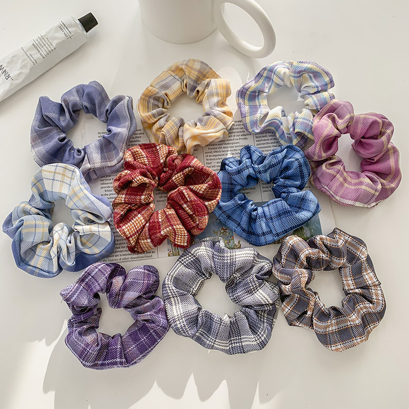 jk格子款布料ins甜美大肠发圈