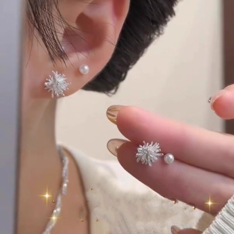 银色烟花珠珠耳钉轻奢百搭小众