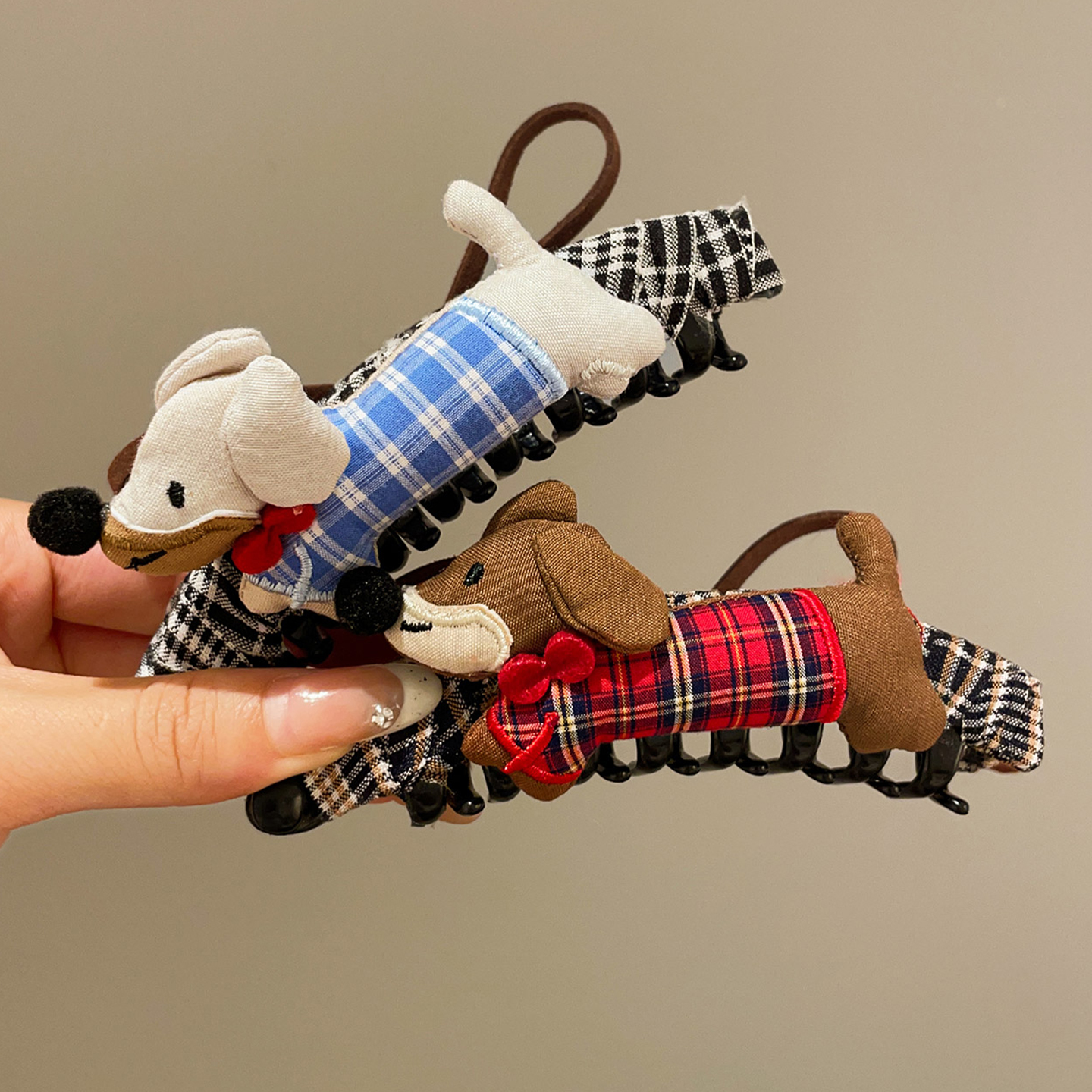 韩系高马尾香蕉夹竖夹卡通可爱小狗一字夹发夹女后脑勺饱满扭扭夹