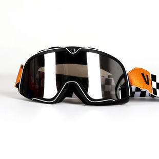 半盔护目镜机车头盔清晰高清风镜黑白格风镜铜镜银镜