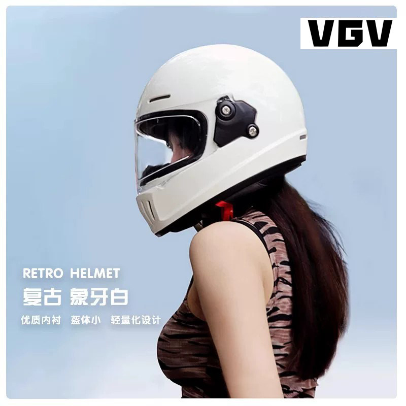VGV3c认证复古机车全盔摩托车头盔男女夏季四季巡航电动车安全帽