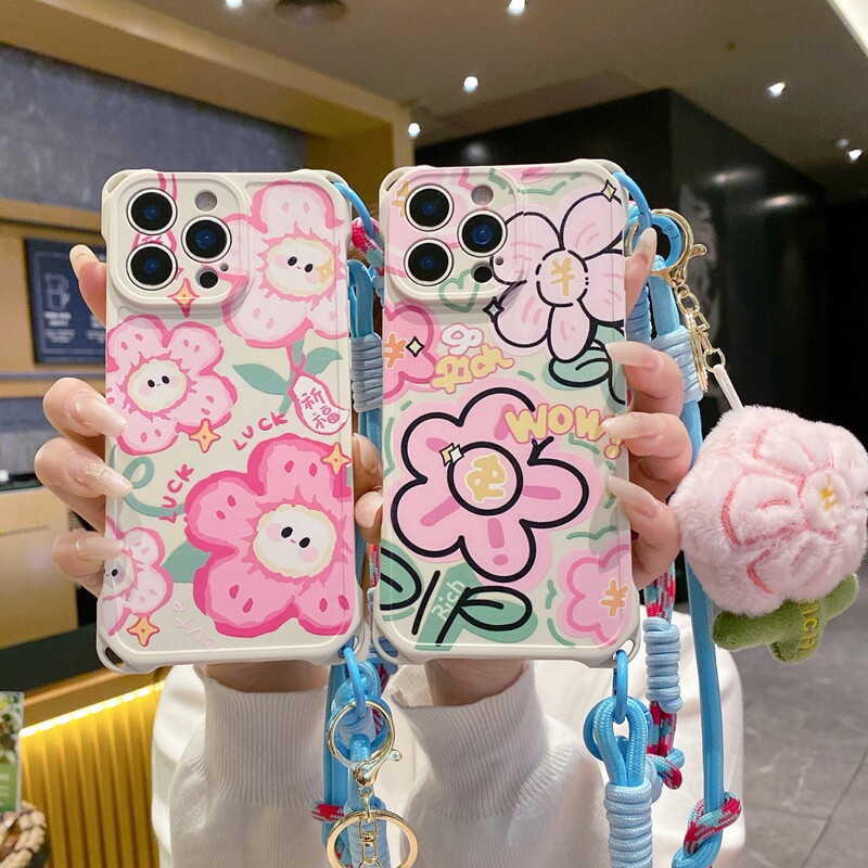 ins发财祈福花适用vivoX300手机壳X100X80X90X200全包S20网红S50防摔S18S30挂绳S19创意S16女X300pro软硅胶套