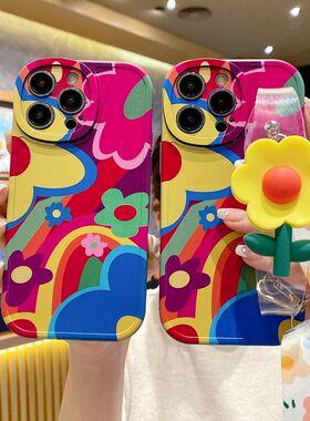 网红花朵腕带适用OPPOReno9手机壳Reno8/2/3/4/5/6/7全包防摔K9个性K10创意A55A97新潮ins女Reno9Pro软硅胶套