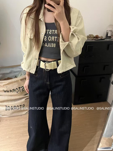 女7307 百搭休闲长裤 SALIN莎琳大长腿高腰显瘦牛仔裤 女宽松阔腿裤