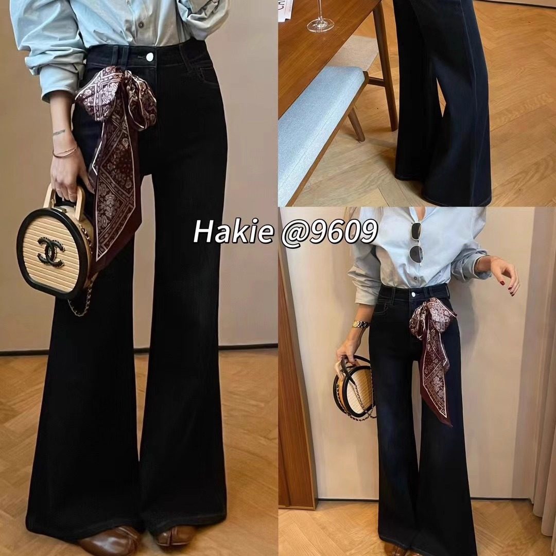 Hakie正版韩系巨显瘦直筒四面弹力微喇叭牛仔裤配丝巾阔腿裤#9609,女装/女士精品,牛仔裤,淘宝优惠券,粉丝福利购,淘宝优惠卷