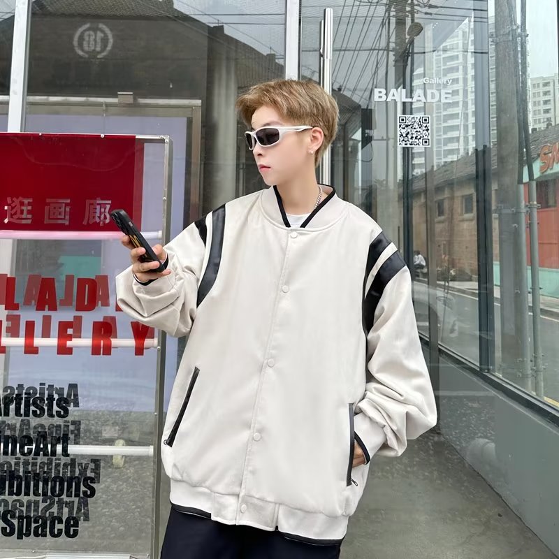 港风街头麂皮绒棒球服外套男美式复古秋冬夹克休闲撞色设计JK010,男装夹克,星座603-2