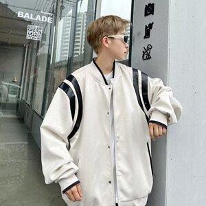 港风街头麂皮绒棒球服外套男美式复古秋冬夹克休闲撞色设计JK010