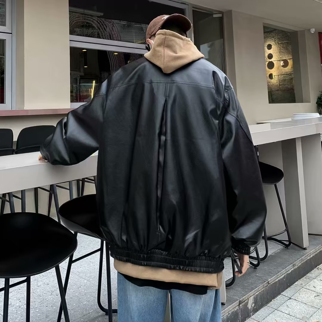 棕色复古机车皮衣夹克男春季美式潮牌高级感宽松痞帅翻领外套A70,男装夹克,星座603-2