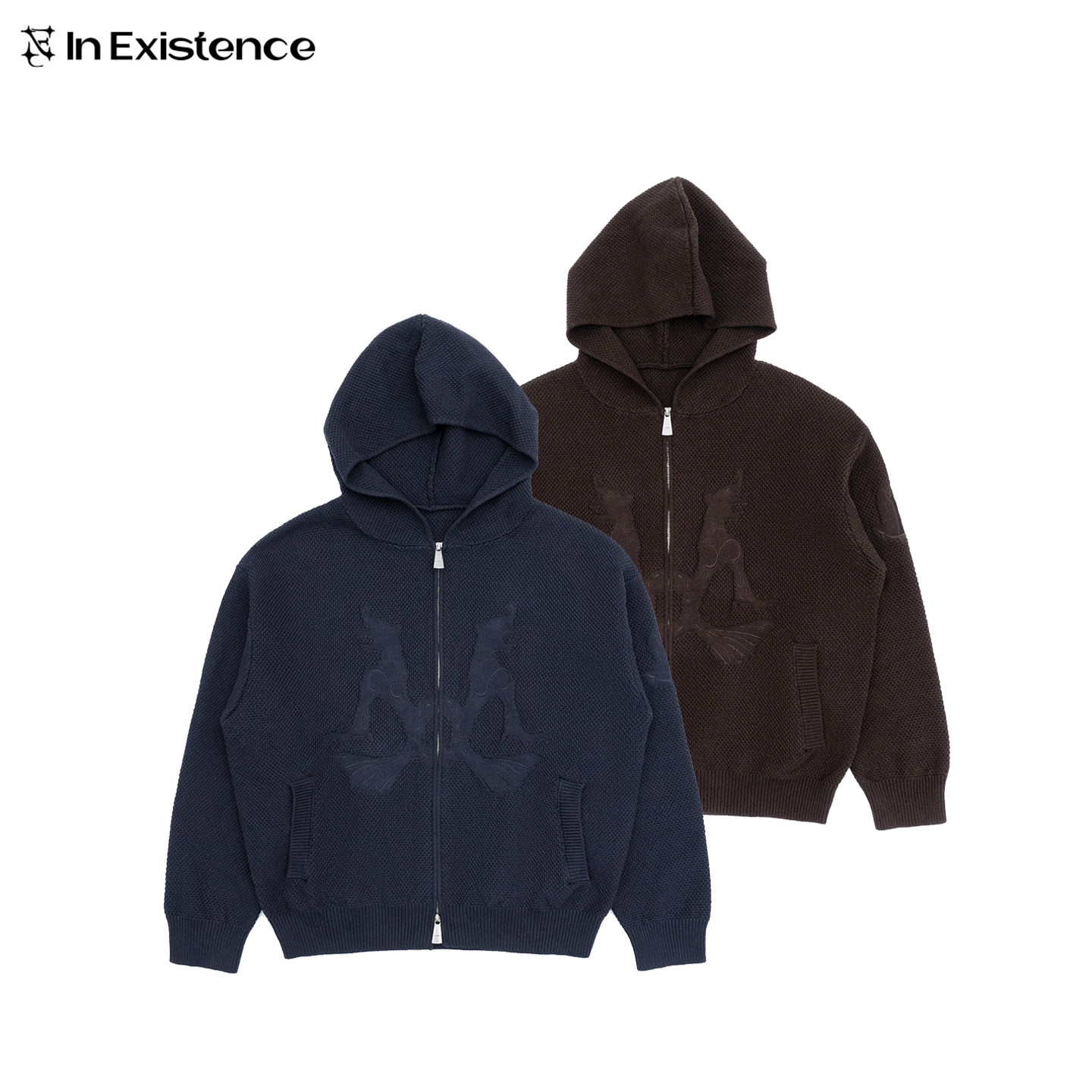 IN EXISTENCE存世26SS「滴水兽」纯棉刺绣针织华夫格连帽卫衣外套图片