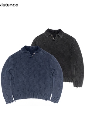 IN EXISTENCE 存世25FW「潮痕」洗水褪色蓝染破坏银币vintage毛衣