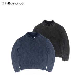 存世25FW「潮痕」洗水褪色蓝染破坏银币vintage毛衣 EXISTENCE