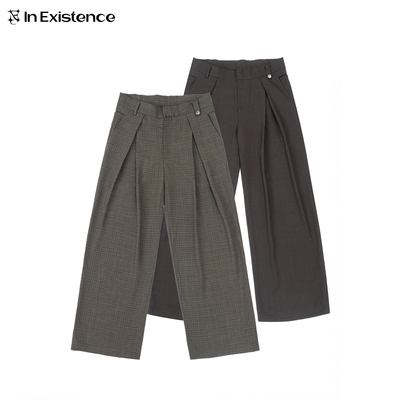 【年终福利】IN EXISTENCE存世 羊毛混纺暗格纹撕边打褶西裤