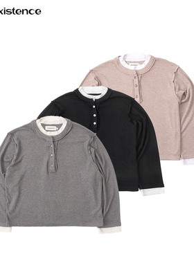 IN EXISTENCE存世25SS解构分割银扣假两件华夫格亨利领长袖打底