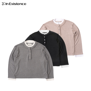 IN EXISTENCE存世25SS解构分割银扣假两件华夫格亨利领长袖打底